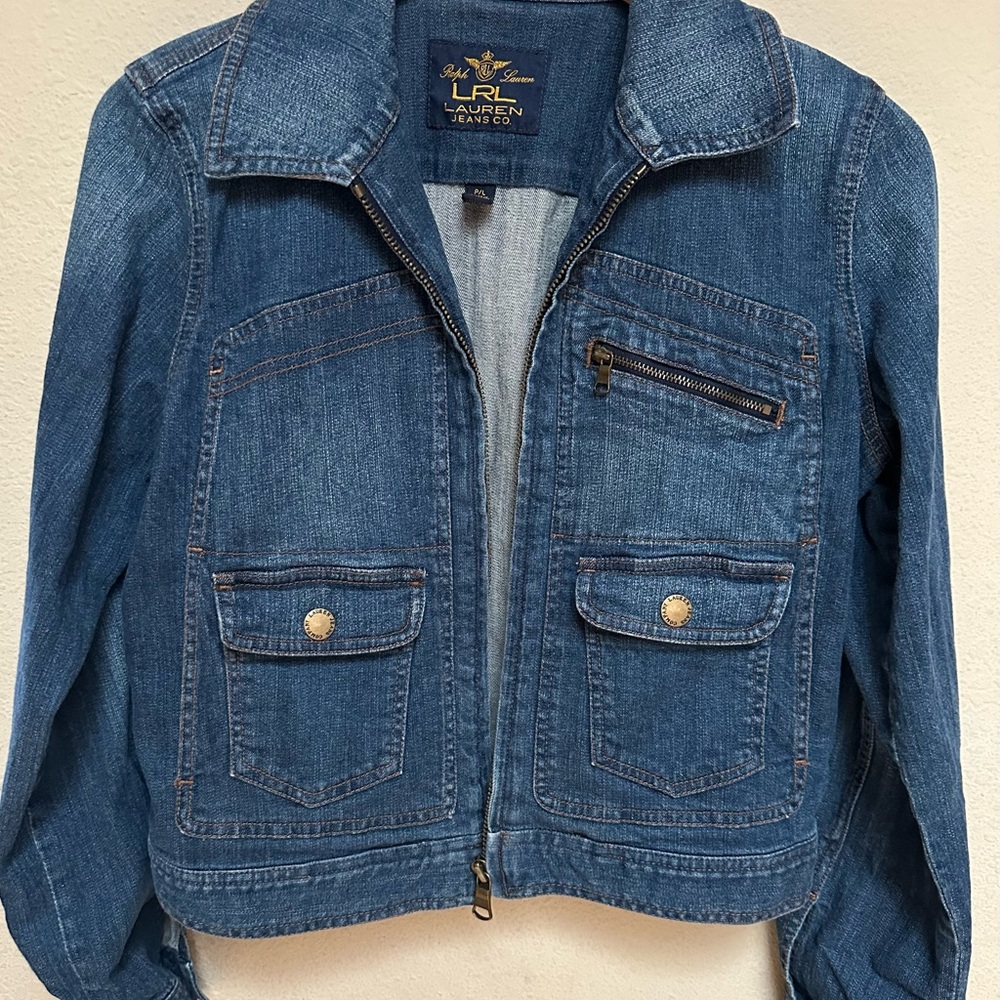 Women’s Ralph Lauren LRL Jeans Co Denim Jacket zip/zipper blue P/L Petite Large